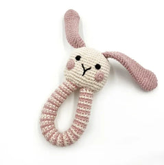 Crochet Toy Handmade Fairtrade Bunny Ring Rattle Dusky Pink