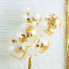 Gold Star Confetti Balloons