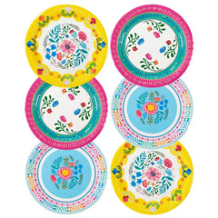 Boho Floral Paper Plates, Summer Party - 12 Pack