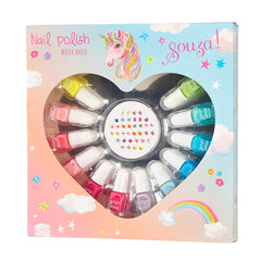 Nail polish + nail stickers in rainbow colours heart