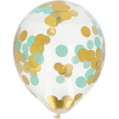 Balloons with Confetti Gold & Mint 30cm - 4 pieces