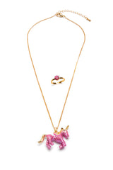 Glitter Pink Unicorn Necklace & Ring