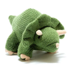 Knitted Moss Green Triceratops Dinosaur Baby Rattle