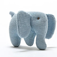 Knitted Organic Cotton Blue Elephant Baby Rattle