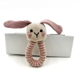 Crochet Toy Handmade Fairtrade Bunny Ring Rattle Dusky Pink