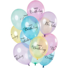 Balloons 'Happy Birthday' Pastel Transparent 33cm - 12 pieces