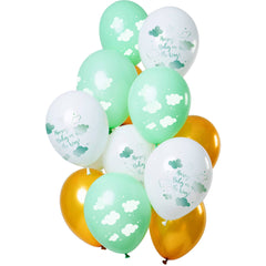 Balloons 'Hooray, Baby on the way!' Green-Gold 33cm - 12 pieces