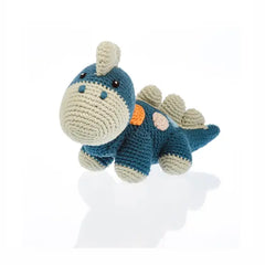 Crochet Toy Handmade Fairtrade Dinosaur Rattle - Petrol Blue