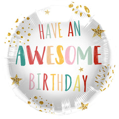 Foil Balloon 'Have An Awesome Birthday!' Retro - 45cm