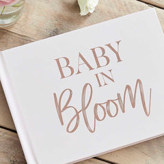 Rose gold and powder-colored baby shower guestbook