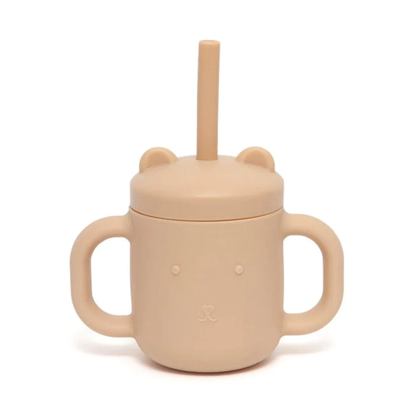 Silicone straw cup with handles honey