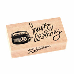 Wood radio Happy Birthday Stamp
