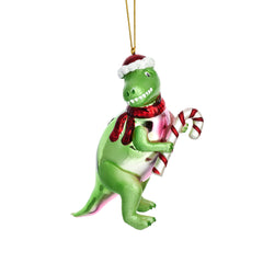 T-Rex With Candy Cane Shaped Bauble - SASS & BELLE