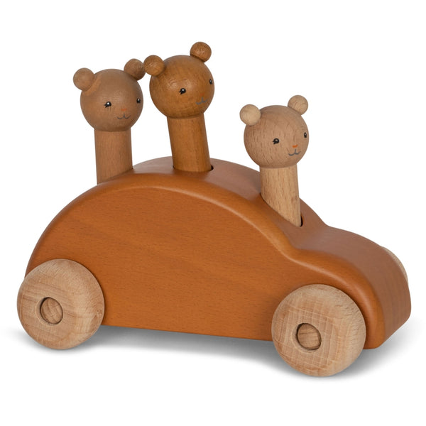 Wooden pop-up car FSC - KONGES SLØJD - 23 AW - wooden toys bear family