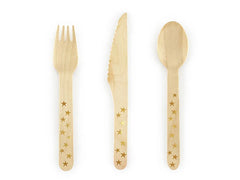 Wooden Cutlery Stars, gold, 16cm