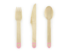 Wooden Cutlery Hearts, blush pink 16cm