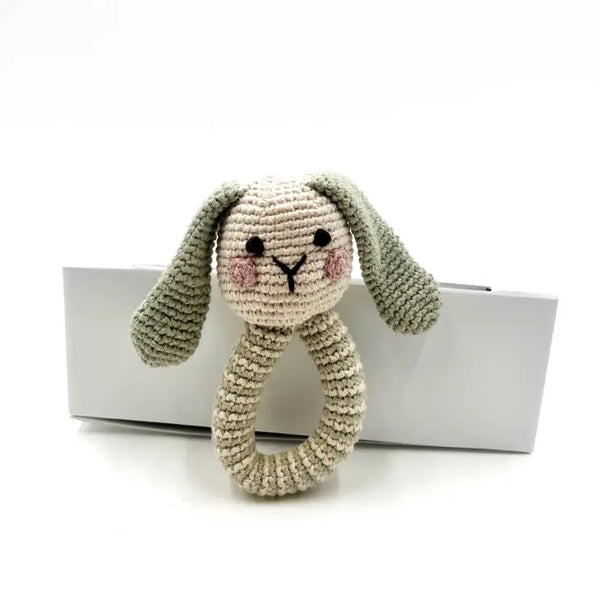 Crochet Toy Handmade Fairtrade Bunny Ring Rattle Teal