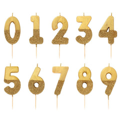 Gold Glitter Number Candles Starter Set, 0-9  (Talking Tables)