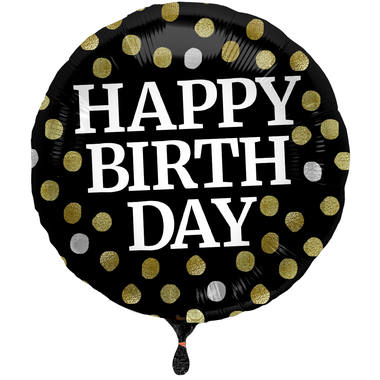Foil Balloon Glossy Black 'Happy Birthday' - 45cm