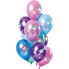 Mermaid Balloons Multicoloured Metallic 30 cm - Pack of 12 Latex Helium Balloons, Birthday Decoration, Blue, Green, Pink, Purple, 30 cm