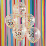 Hello 30 Rainbow Confetti 30th Birthday Balloons