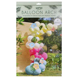 Blue, Pink, Green & Yellow Hawaiian Tiki Balloon Arch with Tropical Flowers and Foliage