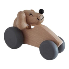 (0217) wooden dog in car - natural