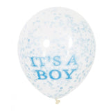 6 Transparent blue balloons 30 cm with confetti - It's a boy