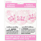 6 transparent balloons 30 cm with conffetis - It's a girl pink