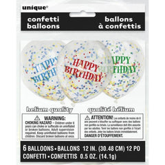 (58113) Assorted Happy Birthday Confetti Balloons 6pcs
