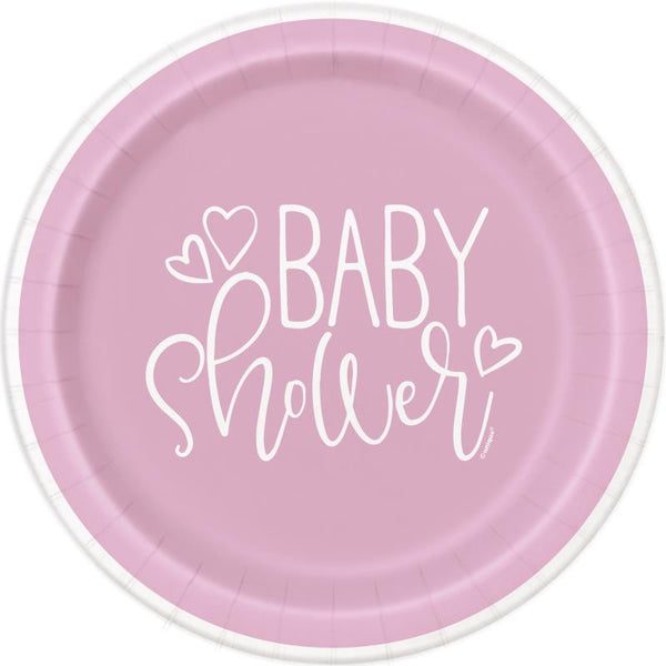 8 Pink Plates 23 cm - ECOLOGICAL Baby Shower