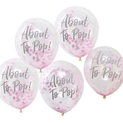 ABOUT TO POP! PINK BABY SHOWER CONFETTI BALLOONS