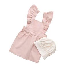 Apron and hat set, dusty pink/classic white