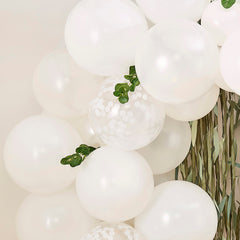 White Baby Shower Balloons Arch With Foliage