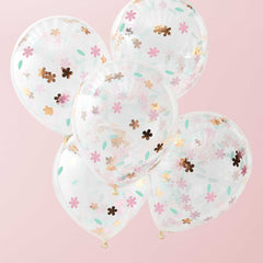 Rose Gold Floral Confetti Balloons
