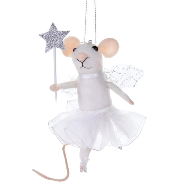 Fairy Mouse With Star Wand Felt Hanging Decoration White - SASS & BELLE