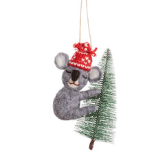 Koala With Christmas Tree Felt Decoration - SASS & BELLE