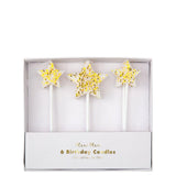 (186973) Gold Glitter Star Candles (set of 6)