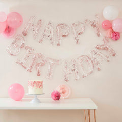 Clear Foil & Confetti Happy Birthday Balloons Banner