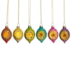 Set Of 6 Bright Metallic Open Faced Baubles