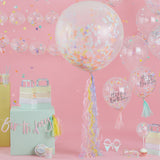 Happy Birthday Pastel Confetti Balloons