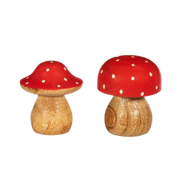 Red & White Wooden Mushroom Standing Decoration Small Assorted - SASS & BELLE