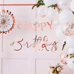 ROSE GOLD HAPPY BIRTHDAY BUNTING - WITH FLOWERS