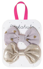 Scattered Heart and Gold Bow Clips