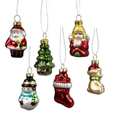 Glitzy Mini Christmas Characters Shaped Baubles - Set Of 6