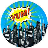 Yum Paper Plates - Pop Art Superhero Party Blue