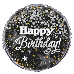 Ballon  45 cm Glitz Argent Happy Birthday