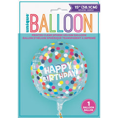 (54984) Balloon printed transparent  Sphere 38 cm HAPPY BIRTHDAY