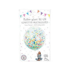 Ballon transparent GEANT 80 CM confettis multi 5cm papier de soie