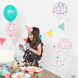 Balloons: 5 balloons printed with multicolored confetti